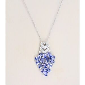 10k White Gold Diamond Heart Tanzanite Cluster 1.84 ctw Pendant Necklace 18"